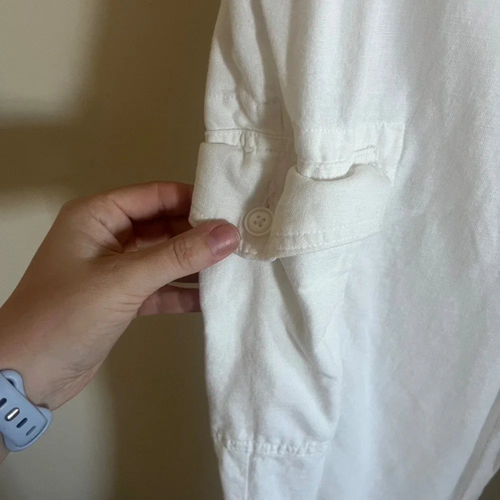 Roundtree & Yorke Pants Men 36x29 White Linen Blend Casuals Cargo Straight Resor